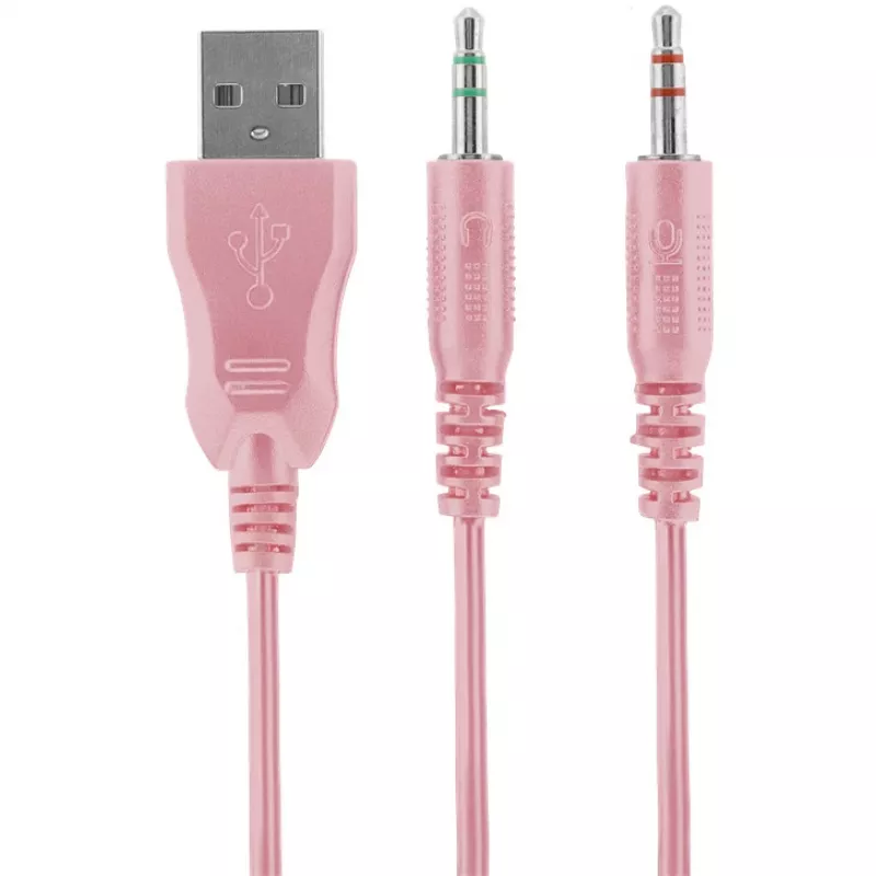Ausinės ir mikrofonas Deltaco GAM-030-P, laidinis, lankeliu, žaidimams, USB Type-A, rožinė (GAM-030-P)