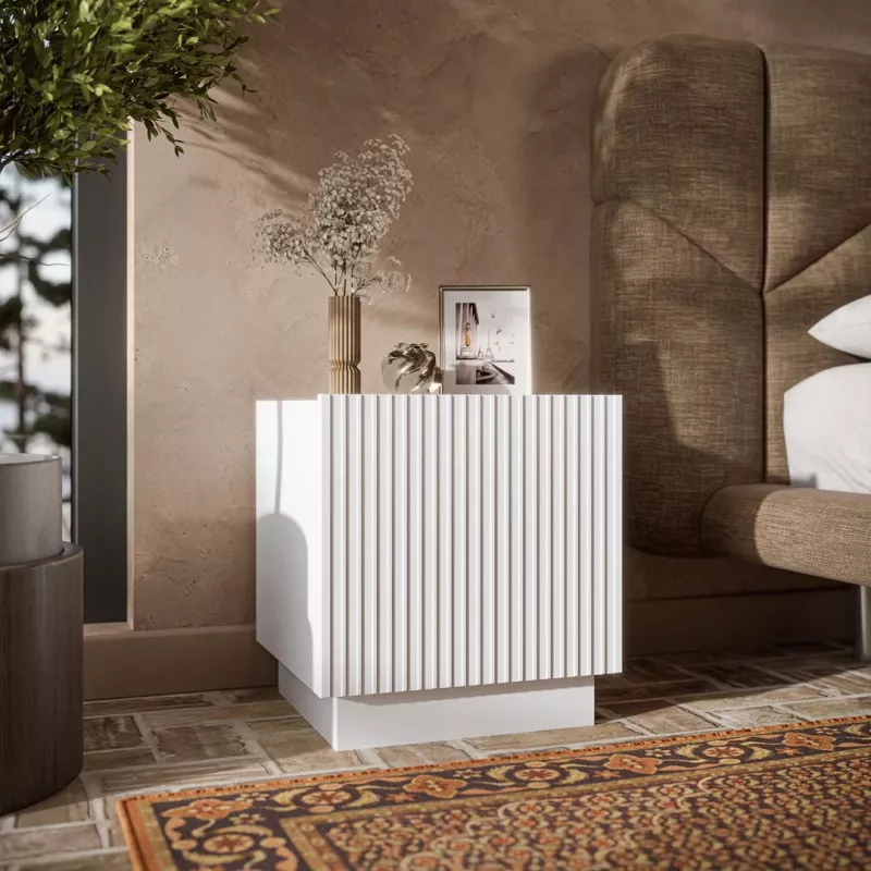 Naktinis stalelis Cama 2 vnt LIVERTI 45x42x47 cm baltas MDF/medžio drožlių plokštė