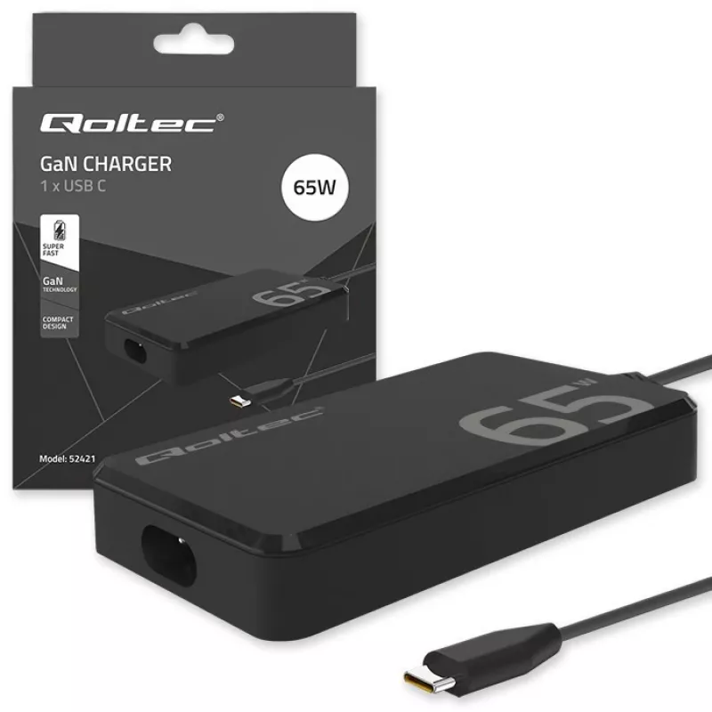 QOLTEC Įkroviklis 65W GaN Super Fast SLIM PD 5-20V 3.25A USB-C