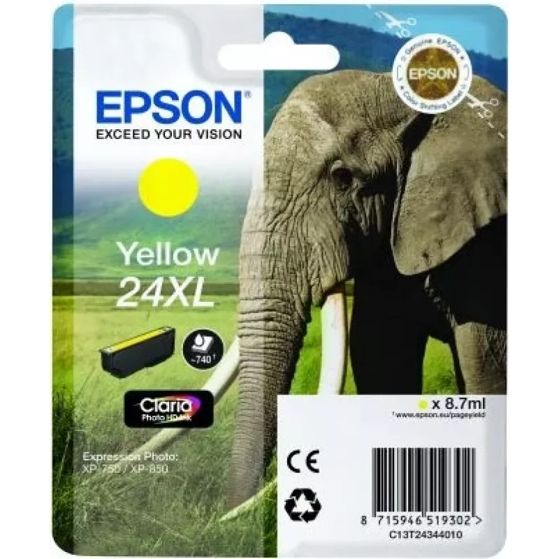 Epson Elephant Singlepack Yellow 24XL Claria Photo HD rašalas, geltonas, pigmentinis, 1 vnt.