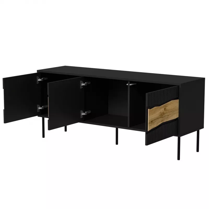 TV spintelė Cama Meble INSERTO 3D 143,5x40x61,5 cm juoda su LED, medžio drožlių plokštės viršus