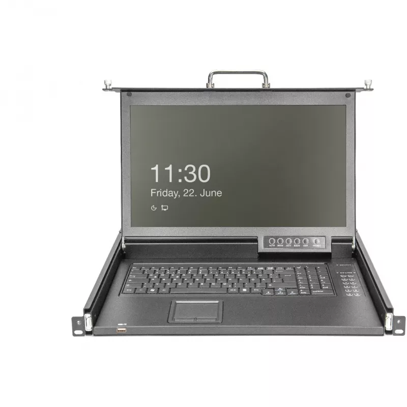 KVM konsolė Digitus 17 colių HD LCD 8 prievadų VGA vokiška klaviatūra