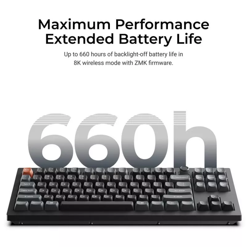 Mechaninė klaviatūra Keychron V3 Ultra 8K – laidinė ir Bluetooth, QWERTY išdėstymas, RGB LED, juoda