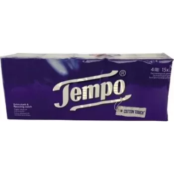 Tempo Classic 4 sluoksnių kišeninės servetėlės, baltos, 15 x 10 lapelių