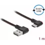 USB 2.0 laidas, USB Type-A (vyriškas) į USB Type-C (vyriškas), kampuotas kairėn/dešinėn, 1 m, juodas, DeLOCK 85281