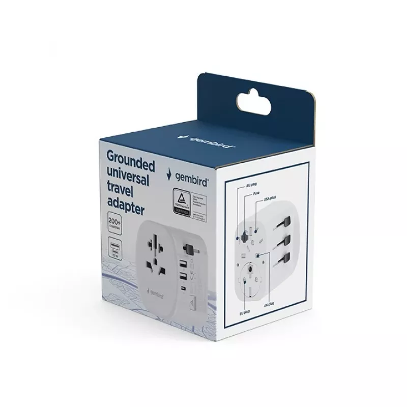 Kelioninis adapteris GEMBIRD TPA-EU2A1C15-01-W — 15W, 2× USB-A + 1× USB-C, E tipo kištukas