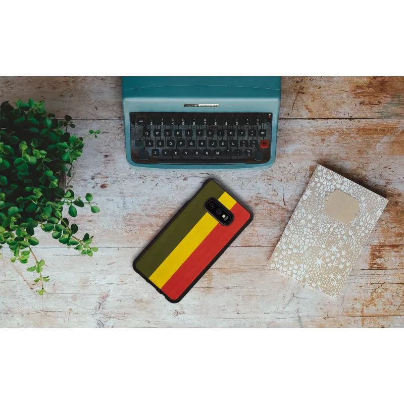 Apsauginis dėklas Samsung Galaxy S10e, medžio ir polikarbonato, reggae juoda