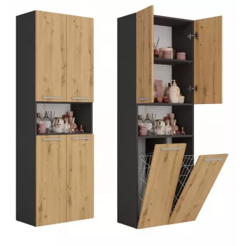 Grafito ir ąžuolo spalvų vonios spintelė Top E Shop NEL 2K DK ANT/ART KP