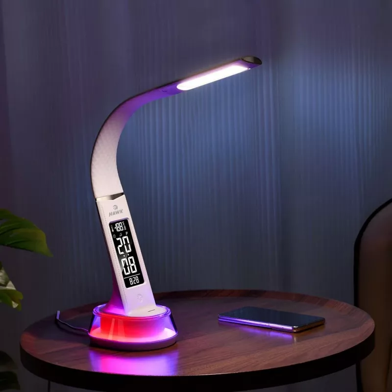 Stalinė lempa Hawk HW-LAMP05 balta LED reguliuojama – kompaktiška LED darbo lempa su reguliuojama rankena