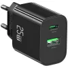 USB-C ir USB-A sieninis įkroviklis USAMS USA001629 25W greitasis įkrovimas