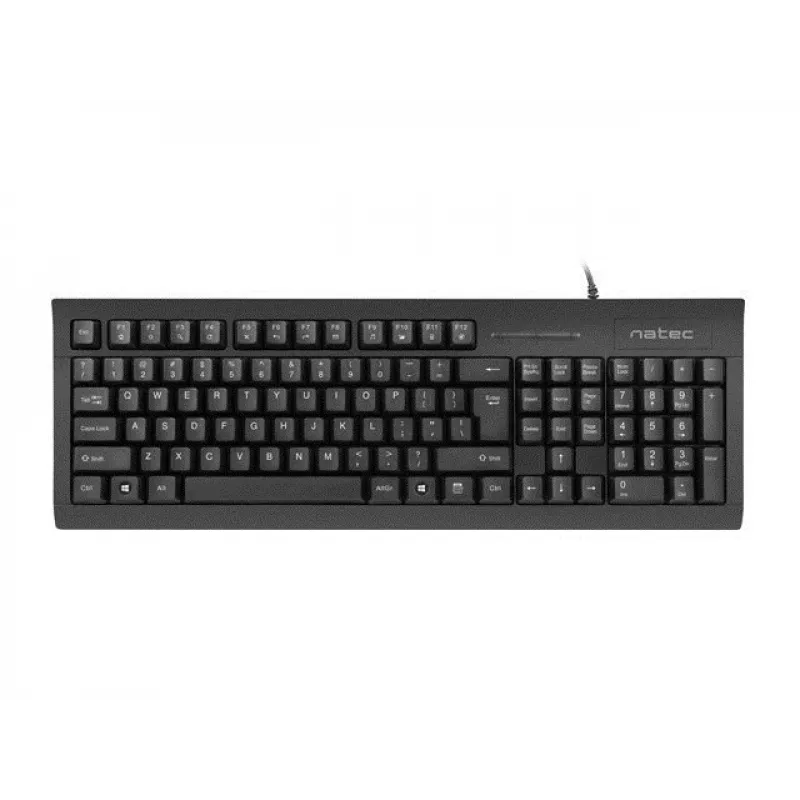 Pilno dydžio laidinė klaviatūra NATEC MORAY Home/Office USB QWERTY US International juoda, 104 klavišai, skaičių blokas