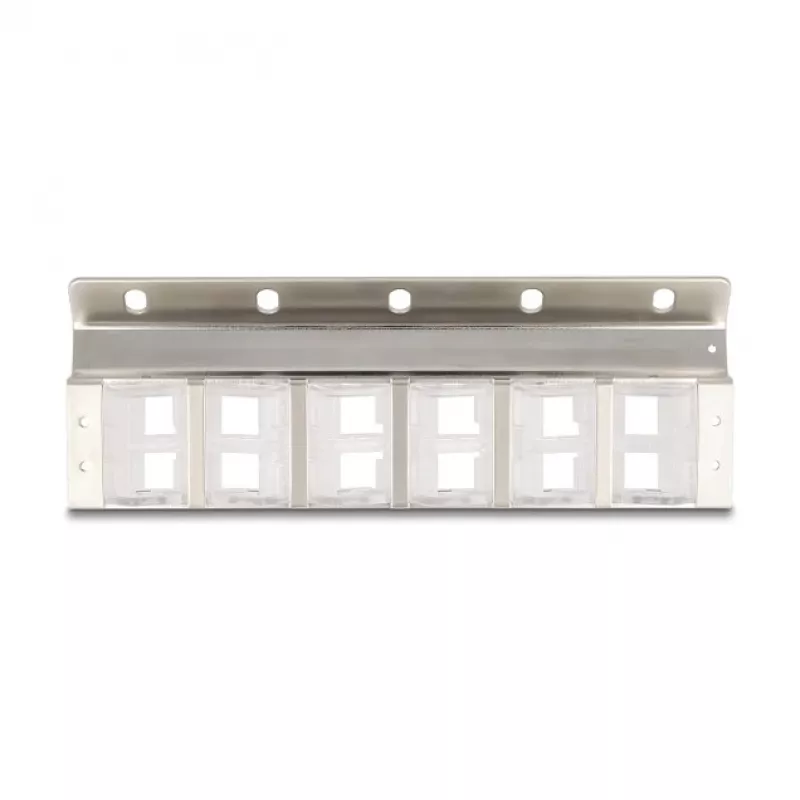 Keystone laikiklis 12 prievadų pasukamas 10 colių ir 19 colių stovo/sienos montavimui, DELOCK 67040, metalas/plastikas, sidabrinis, 77×222×27 mm