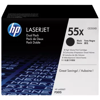 HP 55X 2 rinkinys didelės išeigos juodi originalūs LaserJet tonerių kasetės