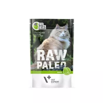 Šlapias ėdalas katėms VETEXPERT RAW PALEO Adult Venison 100 g – bekombinis vienos porcijos paketėlis