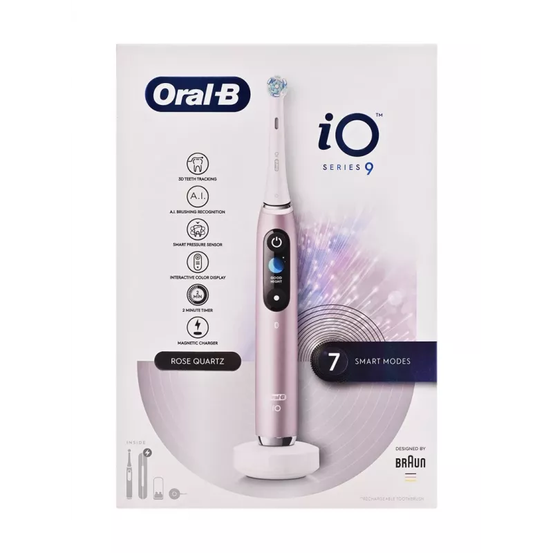 Oral-B iO9 Series 9 elektrinis dantų šepetėlis, rožinio kvarco spalva