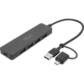 USB 3.2 Gen 1 šakotuvas, Digitus DA-70235, 4 prievadai, USB-A ir USB-C, 5 Gbit/s