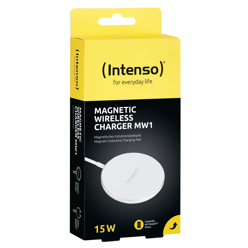 Intenso MW1 belaidis magnetinis įkroviklis 15 W, USB, 12 V, vidaus naudojimui, baltas