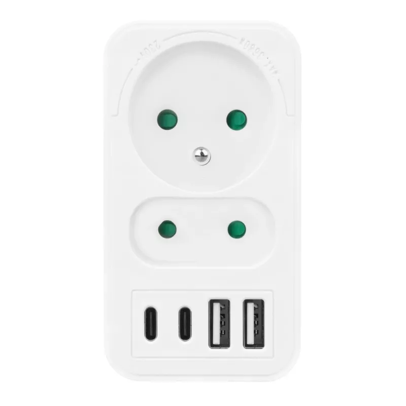Maitinimo skirstytuvas MACLEAN MCE249 F/W – 2x kištukiniai lizdai (16A + 6A) ir 4x USB (2x A, 2x C PD 20W)