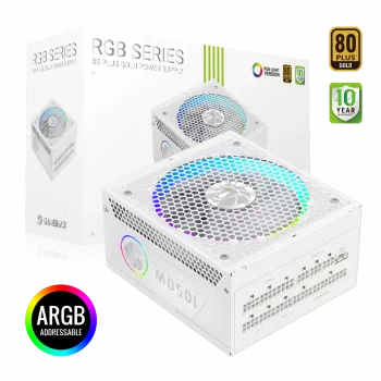 Gamemax RGB 1050G WH 1050W maitinimo blokas, 80 PLUS Gold, pilnai modulinis, baltas