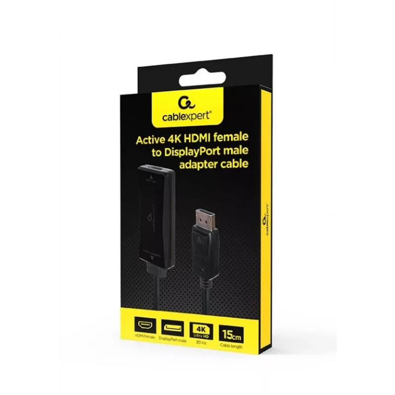 Vaizdo kabelio adapteris GEMBIRD A-HDMIF30-DPM-01 HDMI A tipo į DisplayPort 0,15 m juodas
