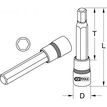 KS Tools 911.1325 ilgas šešiabriaunis antgalinis lizdas 1/2 colio pavara, metrinis, 2,2 cm skersmuo