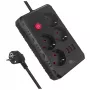 Maitinimo blokas MACLEAN MCE392 B — 4 lizdai, 3×USB, 110–240V, 2.1A, 2500W, 1,5 m laidas, juodas