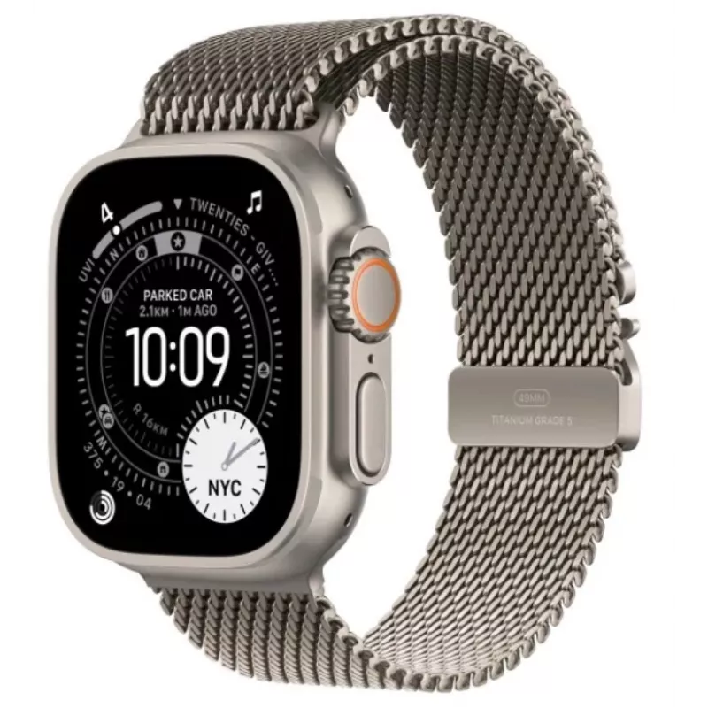 Išmanusis laikrodis Apple Watch Ultra 3 GPS + Cellular 49mm natūralaus titano korpusas su natūralaus titano Milano kilpa – 64GB, OLED, 422×514, atsparus vandeniui 100m, didelis