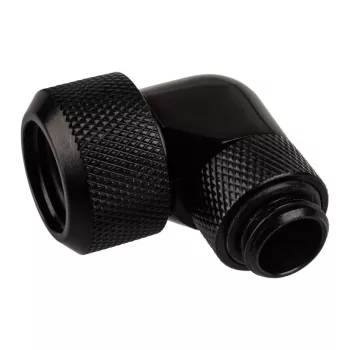 Alphacool Eiszapfen 16mm HardTubo įsukama jungtis 90° pasukama G1/4 – kampinė užspaudžiamoji jungtis skysčio aušinimo sistemai – gili juoda
