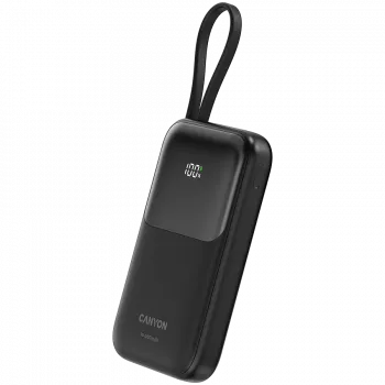 CANYON OnPower 101 įmontuotu kabeliu 10000 mAh PD22.5W Juoda