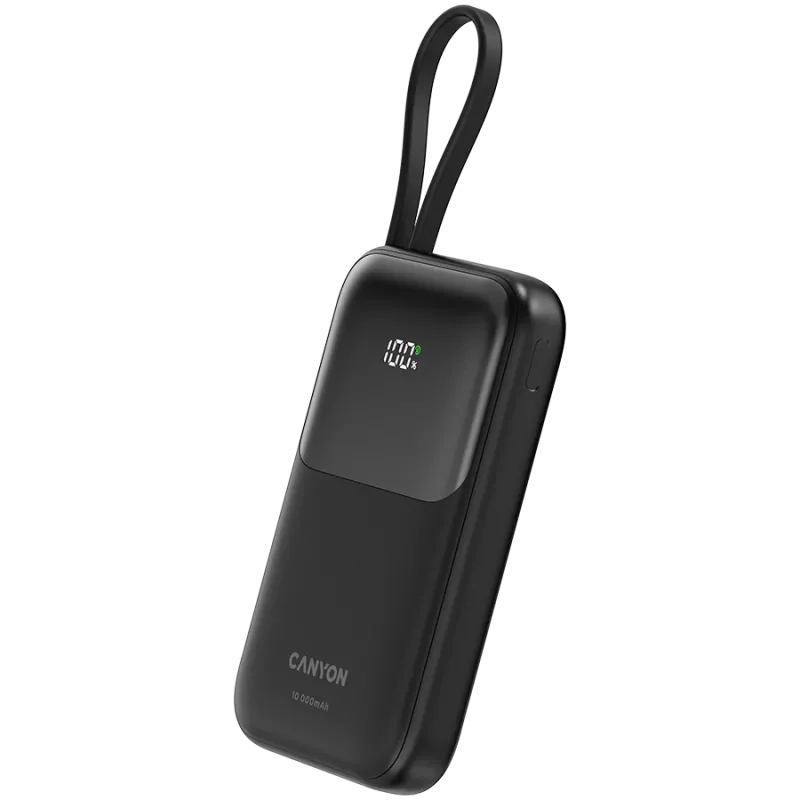 CANYON OnPower 101 įmontuotu kabeliu 10000 mAh PD22.5W Juoda