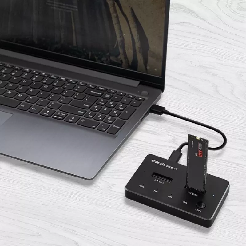 Qoltec 52274 M.2 SSD diskų dokavimo stotelė | NVMe | SATA | USB-C | DVIEJŲ 2 x 2TB