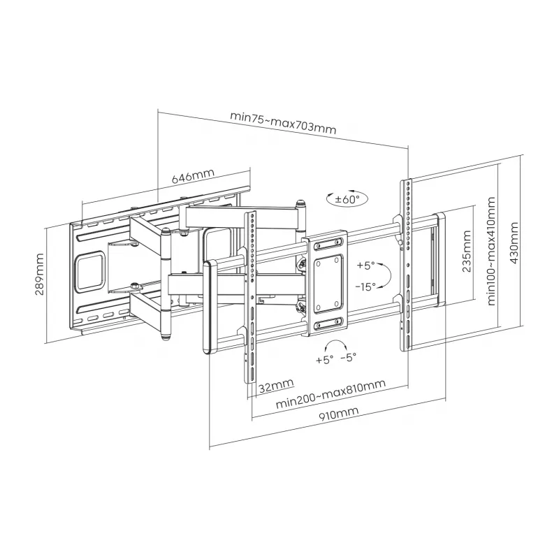 Sieninis laikiklis SBOX PLB-7486 ekranams 43–100 kg, plokštė 800×400 mm