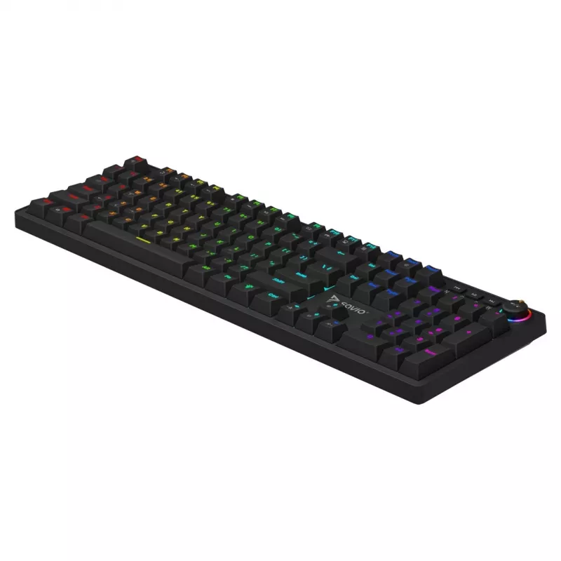 Žaidimų klaviatūra SAVIO STYX BROWN – mechaninė Outemu Brown, QZERTY US International, RGB, USB, pilno dydžio 104 klavišai, juoda