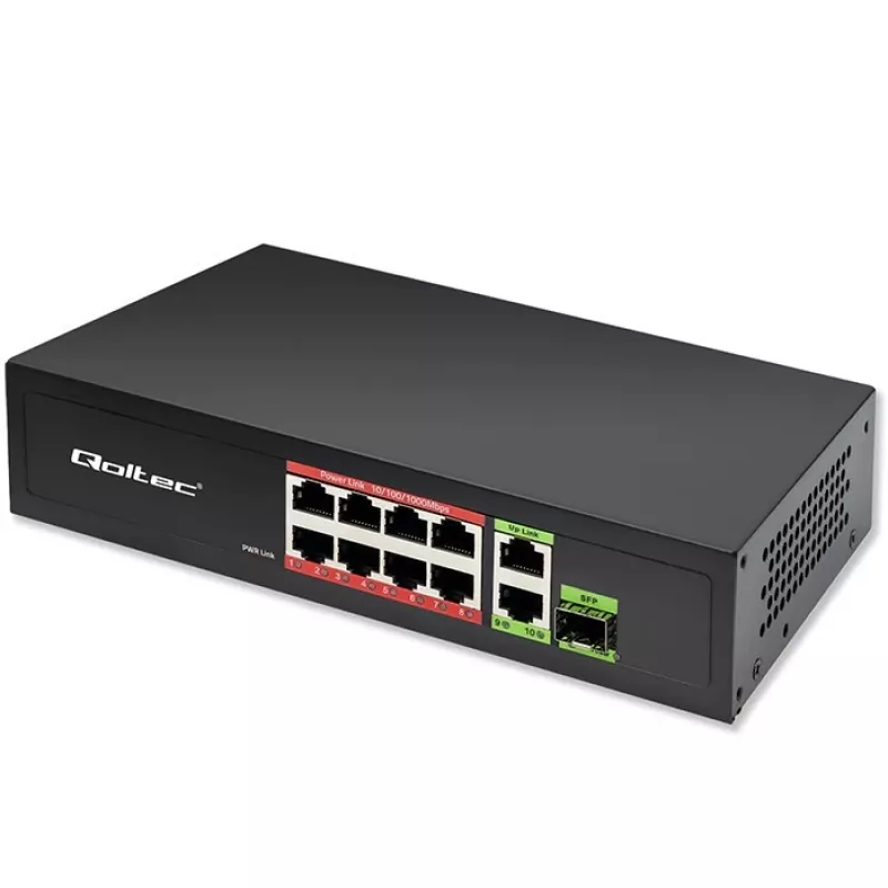 Eterneto jungiklis QOLTEC 52297 PoE RJ45 su PoE Uplink ir SFP prievadu