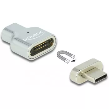 DeLOCK - Thunderbolt / USB-C adapteris - USB-C (M) magnetinis į USB-C (M) - USB 3.2 Gen 2 / Thunderbolt 3 4,5 A - 8K palaikymas - sidabrinis (66433)