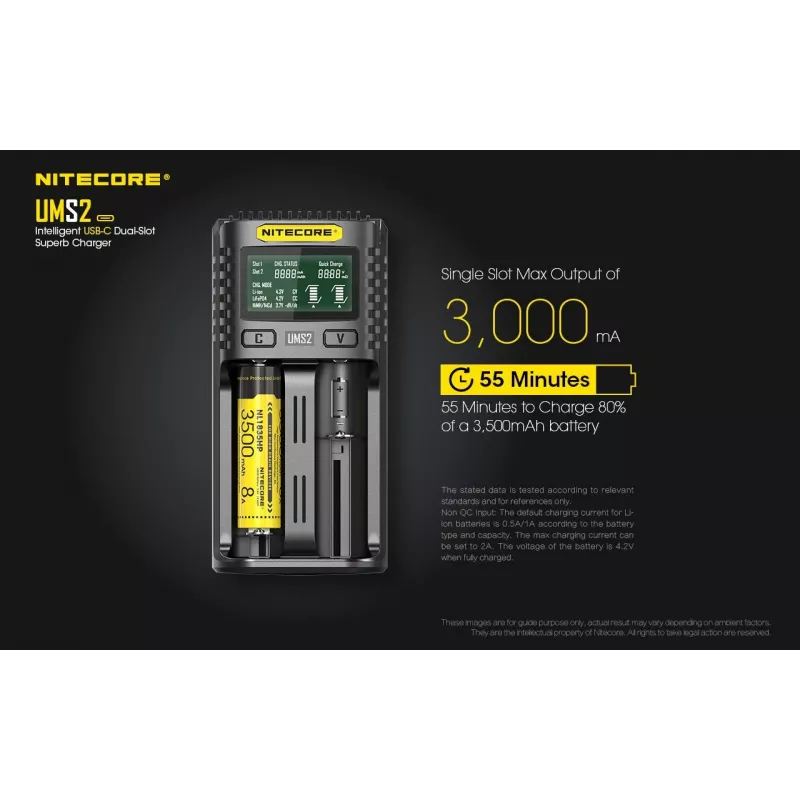 Nitecore UMS2 įkroviklis buitinėms baterijoms, Li-Ion, Ni-Cd