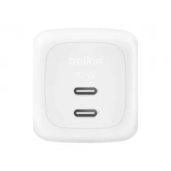 Greitasis AC sieninis įkroviklis Belkin WCH020KQ2MWH-B6 — 2x USB‑C, 2 m integruotas laidas, baltas