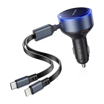 Automobilinis kroviklis Vention FFOB0 30W su USB‑C į Lightning kabeliu, 30 W išėjimas iPhone įkrovimui
