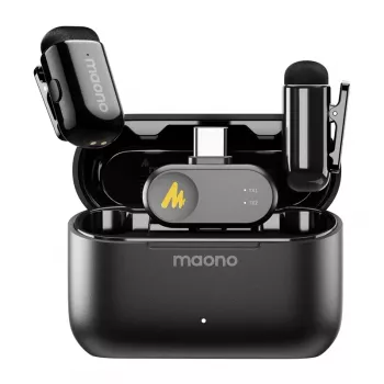Belaidis mikrofonų rinkinys MAONO WM622 PC2, 2 siųstuvai, USB-C imtuvas, įkrovimo dėklas, 48 kHz/16 bitų, 360° omnikryptis, iki 100 m veikimo atstumas