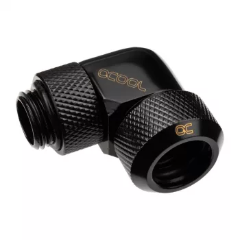 Alphacool Eiszapfen 13mm HardTubo įsukama jungtis 90° pasukama G1/4 – kampinė kompresinė jungtis skysčio aušinimo sistemai – giliai juoda