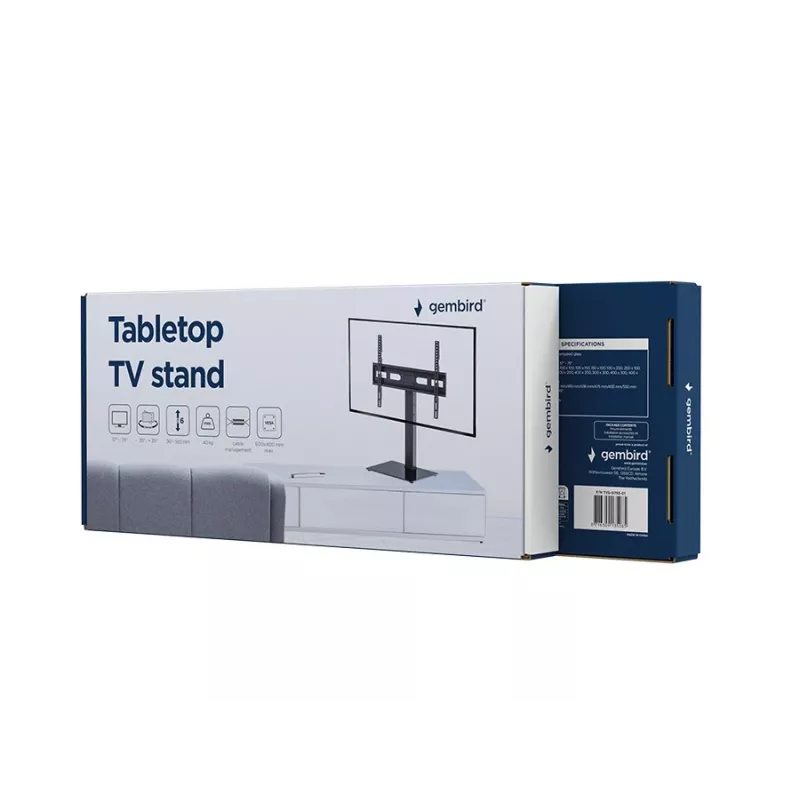 Grindinis TV stovas GEMBIRD TVS-D75S-01 37–75 coliams, plieninis, reguliuojamas aukštis ir pasvirimas, VESA 75x75–600x400, 40 kg