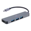 USB-C dokas nešiojamam kompiuteriui GEMBIRD A-CM-COMBO2-01 — USB 3.2 Gen 1 Type-C, 3× USB-A, 1× HDMI, pilka
