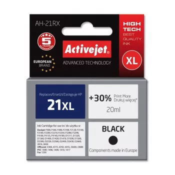 Activejet AH-21RX rašalinė kasetė (HP 21XL C9351A pakaitalas; Premium; 20 ml; juoda)