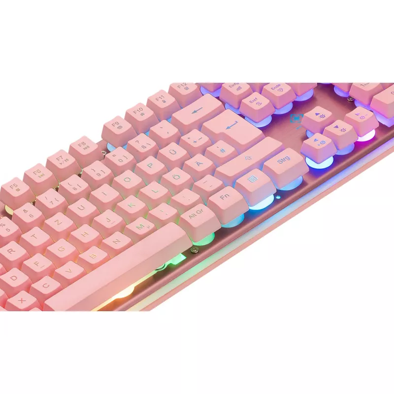 Deltaco GAM-021-RGB-P-DE - pilno dydžio (100%) klaviatūra - USB - membraniniai klavišai - QWERTZ - rožinė