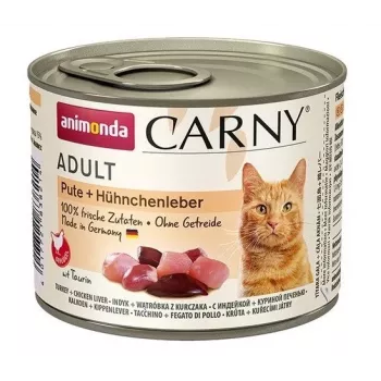 Šlapias ėdalas katėms Animonda Carny Turkey + Chicken Liver Adult Grūdų nėra 200 g, 11% baltymų, 6% riebalų