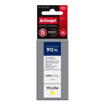 Kasetė ActiveJet AH-912YRX Geltona, Suderinama HP 912XL, Didelės (XL) Talpos 12 ml, Dažų Pagrindu