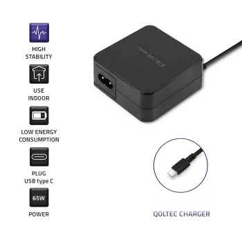 Qoltec 51027 Įkroviklis | 65W | 5-20,3V | 2-3,25A | USB C tipo | PD