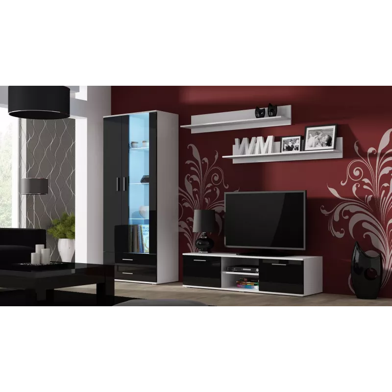 Cama Meble SOHO 140 TV komoda, balta/juoda blizgi