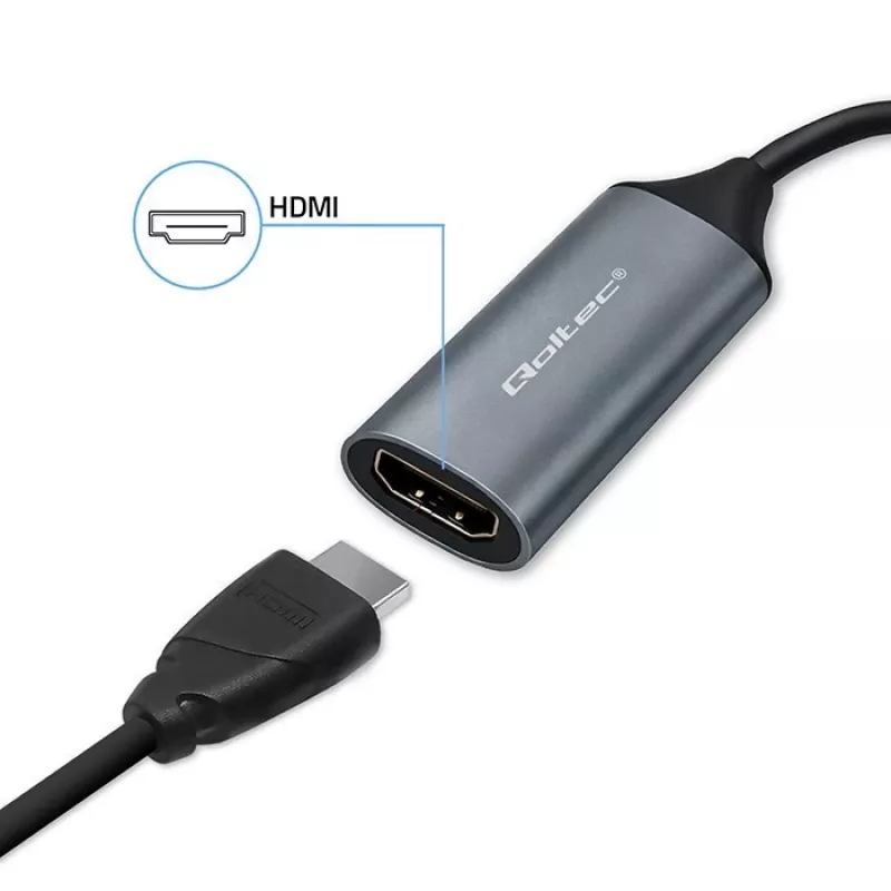 USB-C į USB-A ir HDMI 4K 30Hz adapteris QOLTEC aliuminis