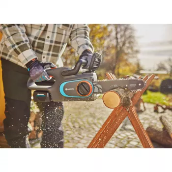 Belaidis grandininis pjūklas PowerSaw 250/18V P4A paruoštas naudoti rinkinys (pilka/turkio spalvos, Li-Ion akumuliatorius 2,5 Ah P4A, POWER FOR ALL ALLIANCE)
